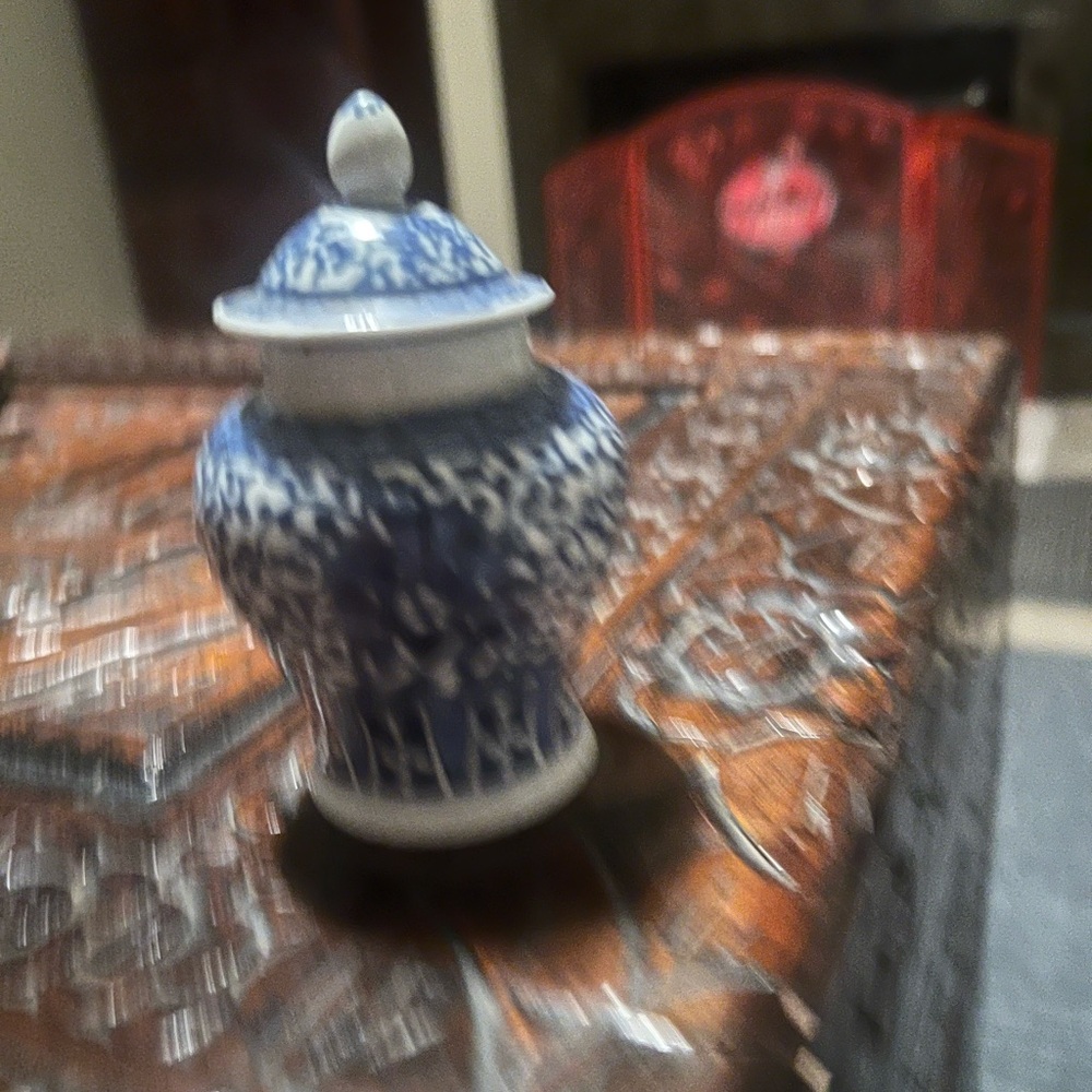 Blue and White Porcelain Lidded Decorative Jar - Unbranded